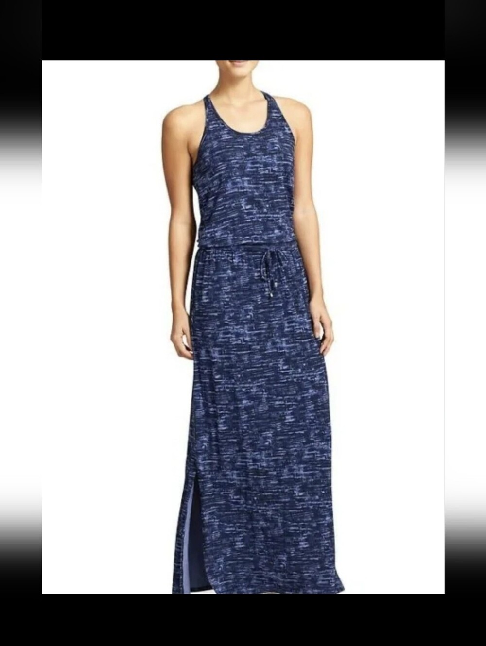 ATHLETA Cressida Maxi  Dress Blue Space Dye Print Size L. Atlesure Dress.